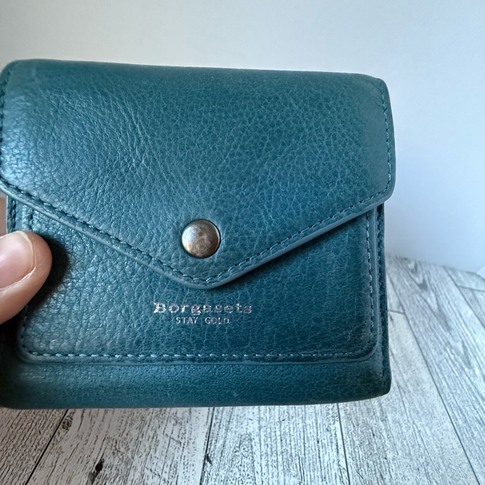 Borgasets Small Wallet Women Genuine Leather RFID Blocking Blue